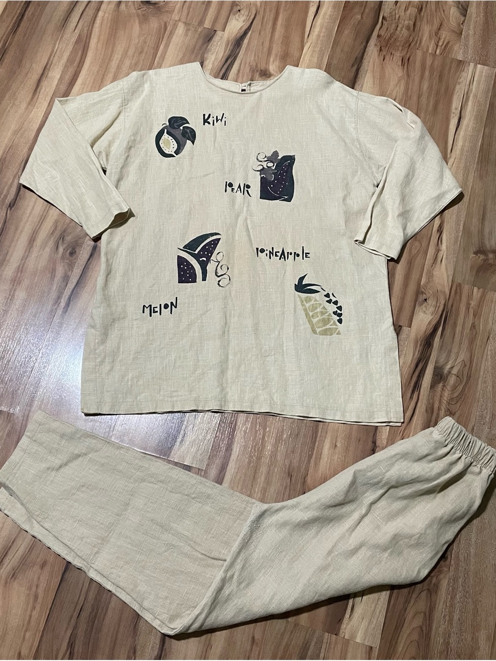 VTG 90s Kiwi Sport Cotton Set Granola Girl Abstract Fruit Tunic-Trousers Lounge